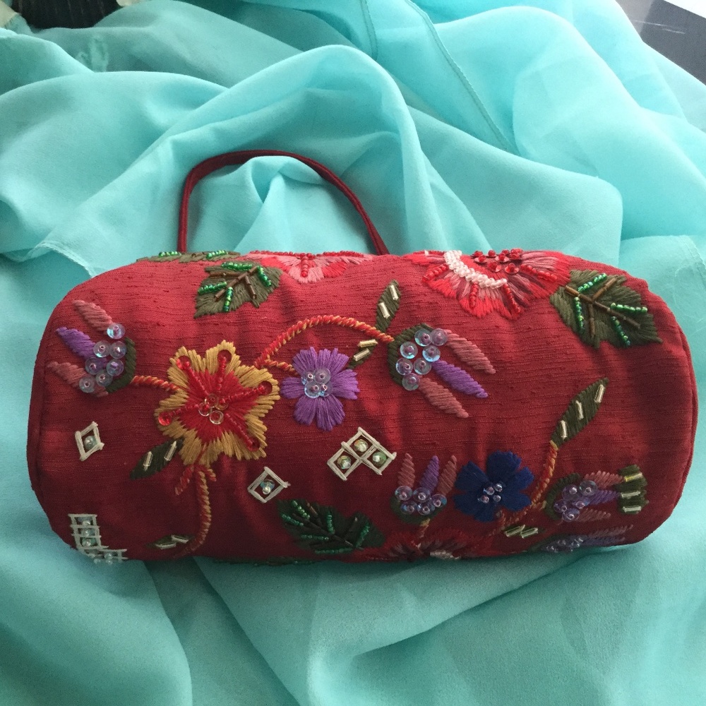 Vintage Red embroidered & beaded purse